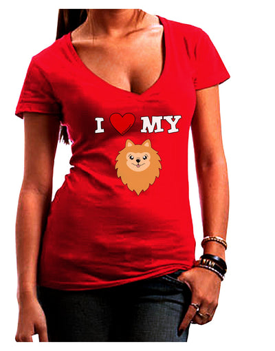 I Heart My - Cute Pomeranian Dog Juniors V-Neck Dark T-Shirt by TooLoud-Womens V-Neck T-Shirts-TooLoud-Red-Juniors Fitted Small-Davson Sales