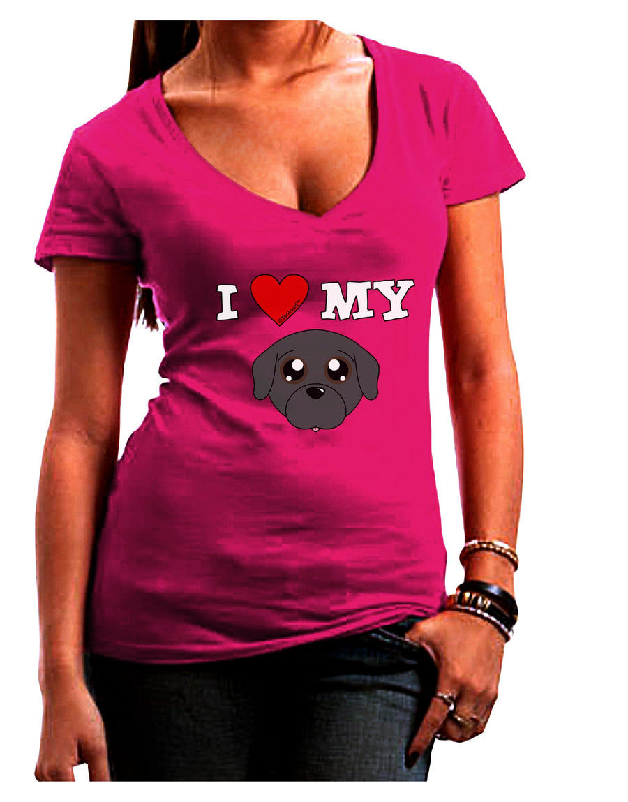 I Heart My - Cute Pug Dog - Black Juniors V-Neck Dark T-Shirt by TooLoud-Womens V-Neck T-Shirts-TooLoud-Black-Juniors Fitted Small-Davson Sales