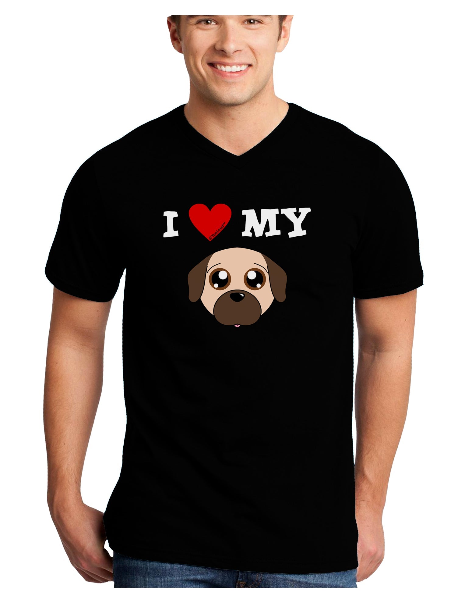 I Heart My - Cute Pug Dog - Fawn Adult Dark V-Neck T-Shirt by TooLoud-Mens V-Neck T-Shirt-TooLoud-Black-Small-Davson Sales