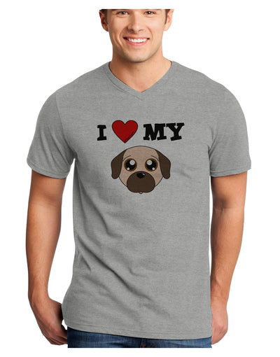 I Heart My - Cute Pug Dog - Fawn Adult V-Neck T-shirt by TooLoud-Mens V-Neck T-Shirt-TooLoud-HeatherGray-Small-Davson Sales