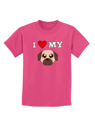 I Heart My - Cute Pug Dog - Fawn Childrens Dark T-Shirt by TooLoud-Childrens T-Shirt-TooLoud-Sangria-X-Small-Davson Sales