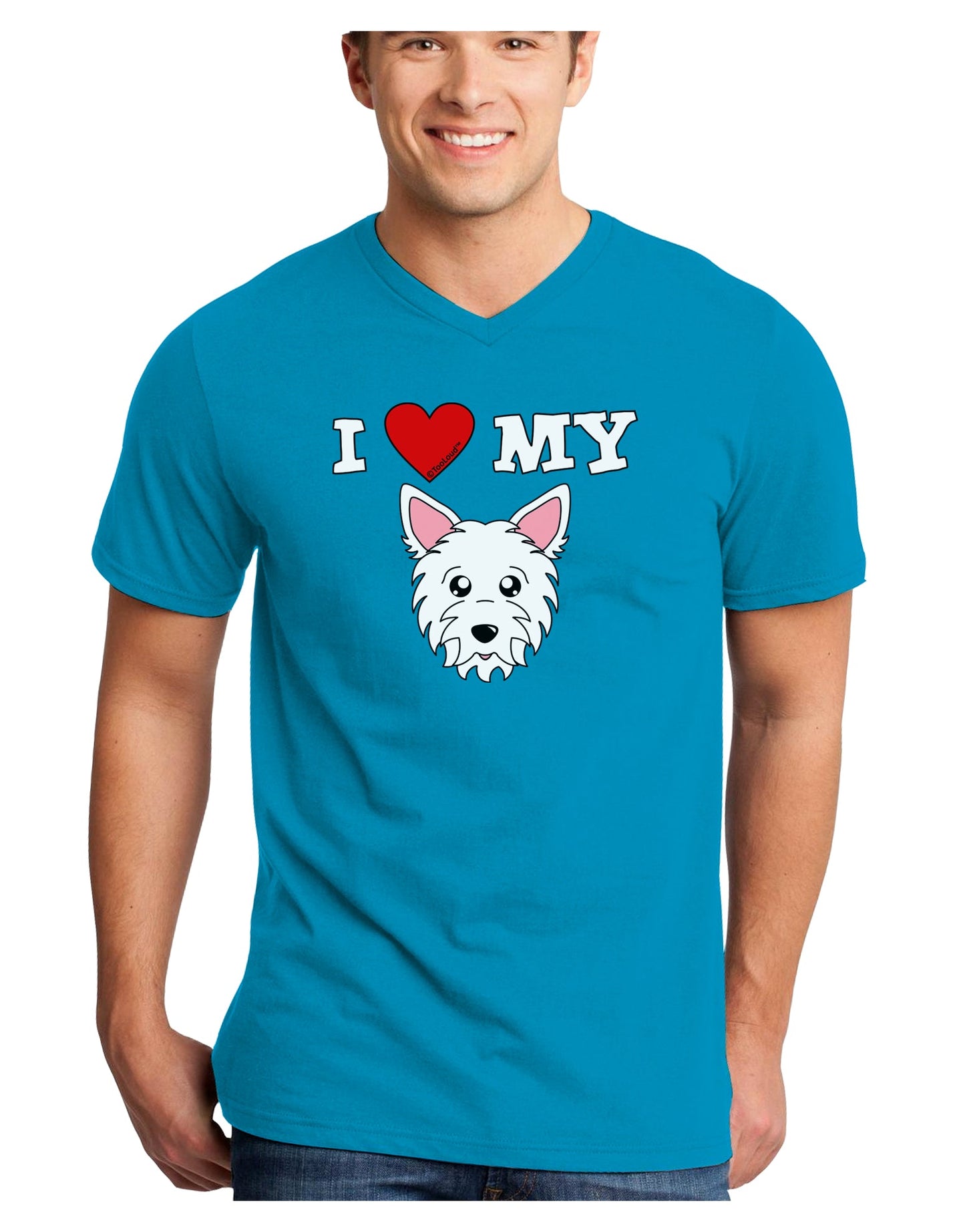 I Heart My - Cute Westie Dog Adult Dark V-Neck T-Shirt by TooLoud-Mens V-Neck T-Shirt-TooLoud-Turquoise-Small-Davson Sales