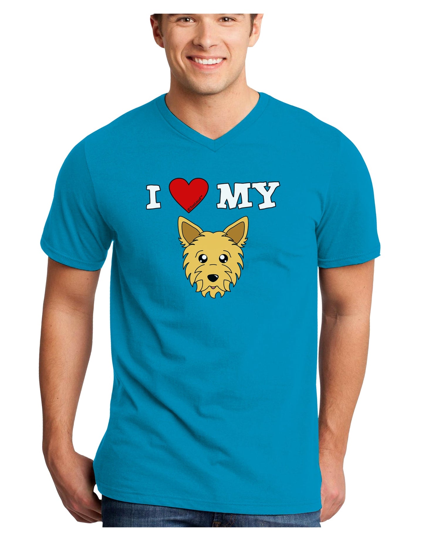 I Heart My - Cute Yorkshire Terrier Yorkie Dog Adult Dark V-Neck T-Shirt by TooLoud-Mens V-Neck T-Shirt-TooLoud-Turquoise-Small-Davson Sales