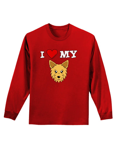 I Heart My - Cute Yorkshire Terrier Yorkie Dog Adult Long Sleeve Dark T-Shirt by TooLoud-TooLoud-Red-Small-Davson Sales