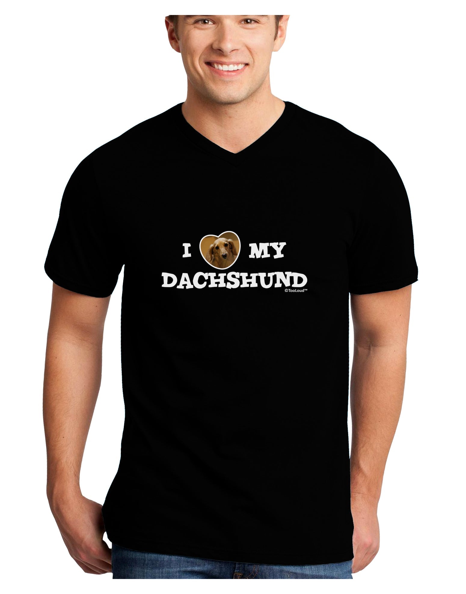 I Heart My Dachshund Adult Dark V-Neck T-Shirt by TooLoud-Mens V-Neck T-Shirt-TooLoud-Black-Small-Davson Sales
