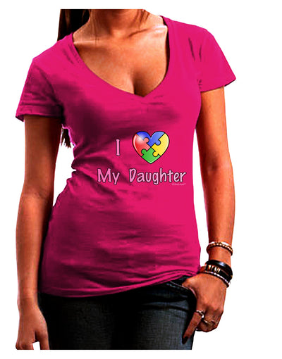 I Heart My Daughter - Autism Awareness Juniors V-Neck Dark T-Shirt by TooLoud-Womens V-Neck T-Shirts-TooLoud-Hot-Pink-Juniors Fitted Small-Davson Sales