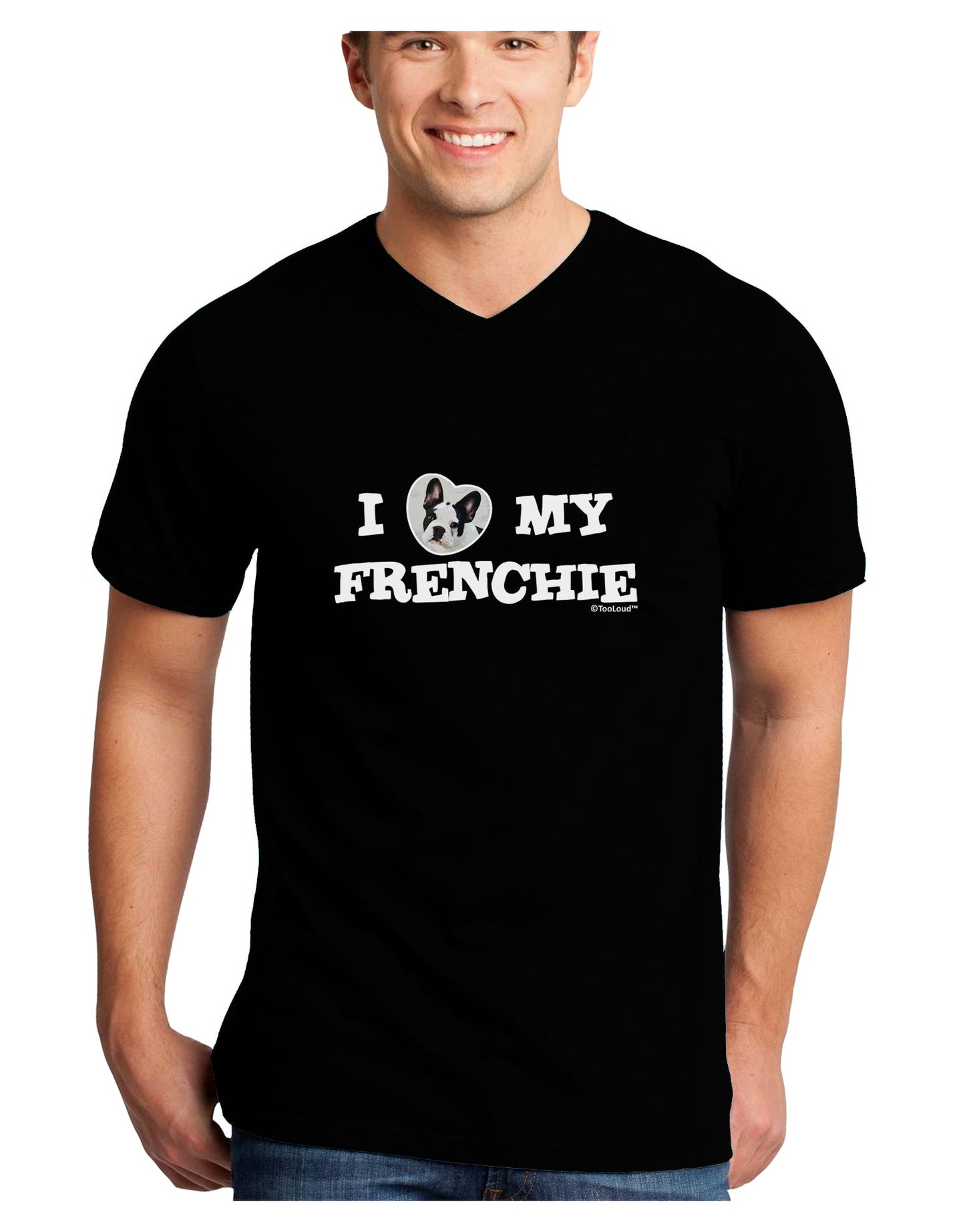 I Heart My Frenchie Adult Dark V-Neck T-Shirt by TooLoud-Mens V-Neck T-Shirt-TooLoud-Black-Small-Davson Sales