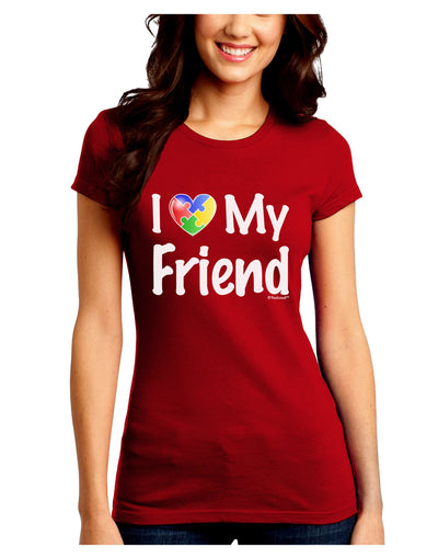 I Heart My Friend - Autism Awareness Juniors Crew Dark T-Shirt by TooLoud-T-Shirts Juniors Tops-TooLoud-Red-Juniors Fitted Small-Davson Sales