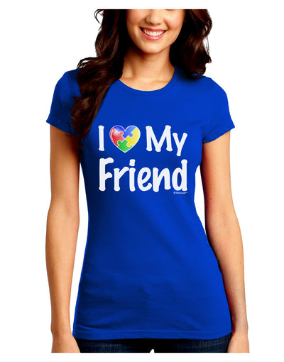 I Heart My Friend - Autism Awareness Juniors Crew Dark T-Shirt by TooLoud-T-Shirts Juniors Tops-TooLoud-Royal-Blue-Juniors Fitted Small-Davson Sales