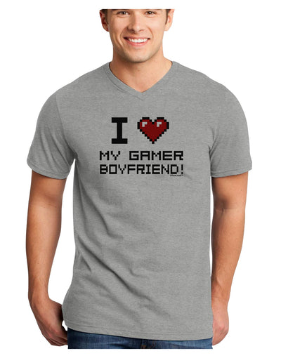 I Heart My Gamer Boyfriend Adult V-Neck T-shirt-Mens V-Neck T-Shirt-TooLoud-HeatherGray-Small-Davson Sales