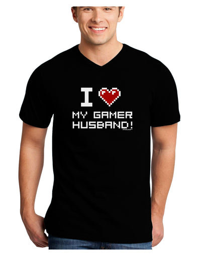 I Heart My Gamer Husband Adult Dark V-Neck T-Shirt-TooLoud-Black-Small-Davson Sales