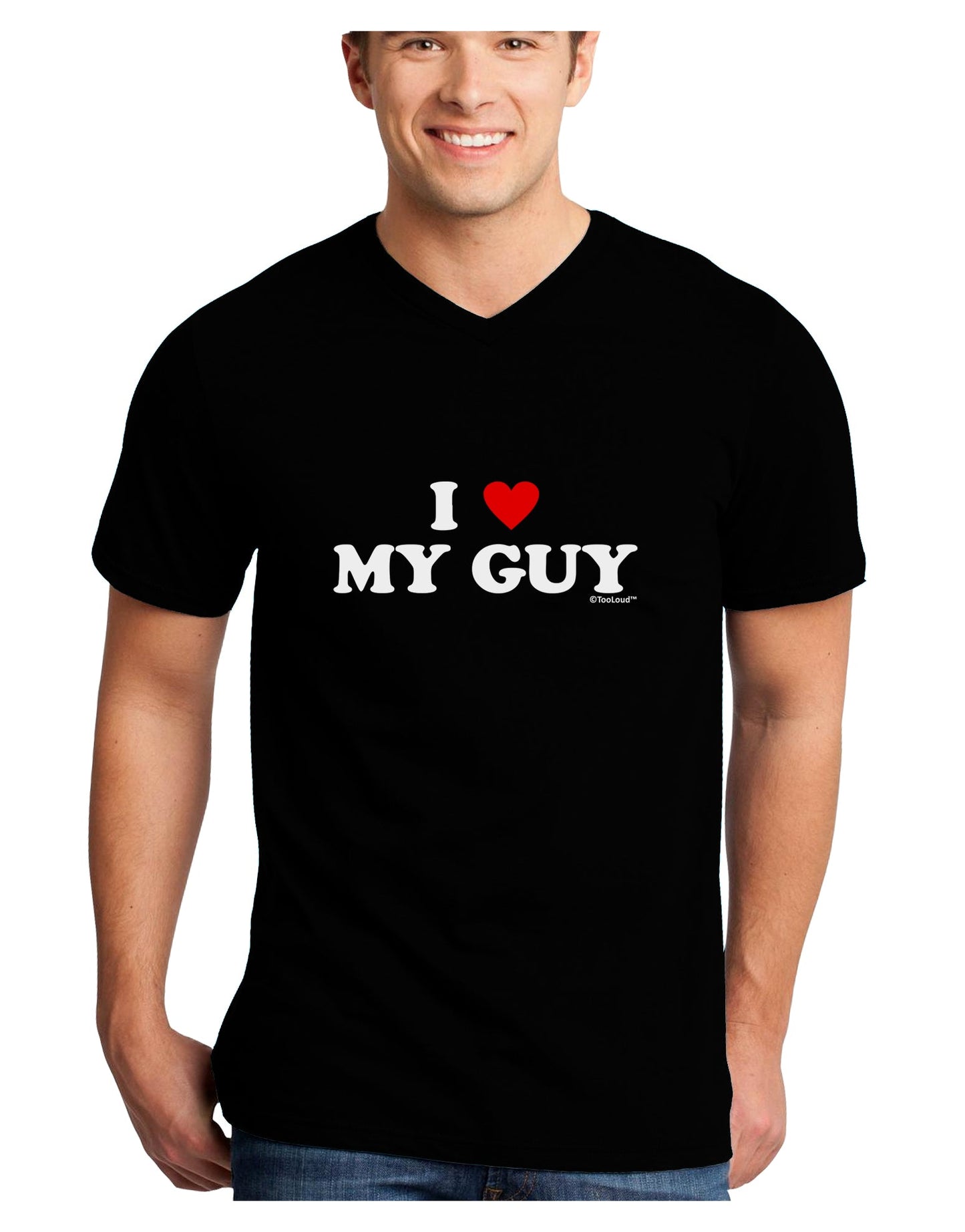 I Heart My Guy Adult Dark V-Neck T-Shirt by TooLoud-Mens V-Neck T-Shirt-TooLoud-Black-Small-Davson Sales