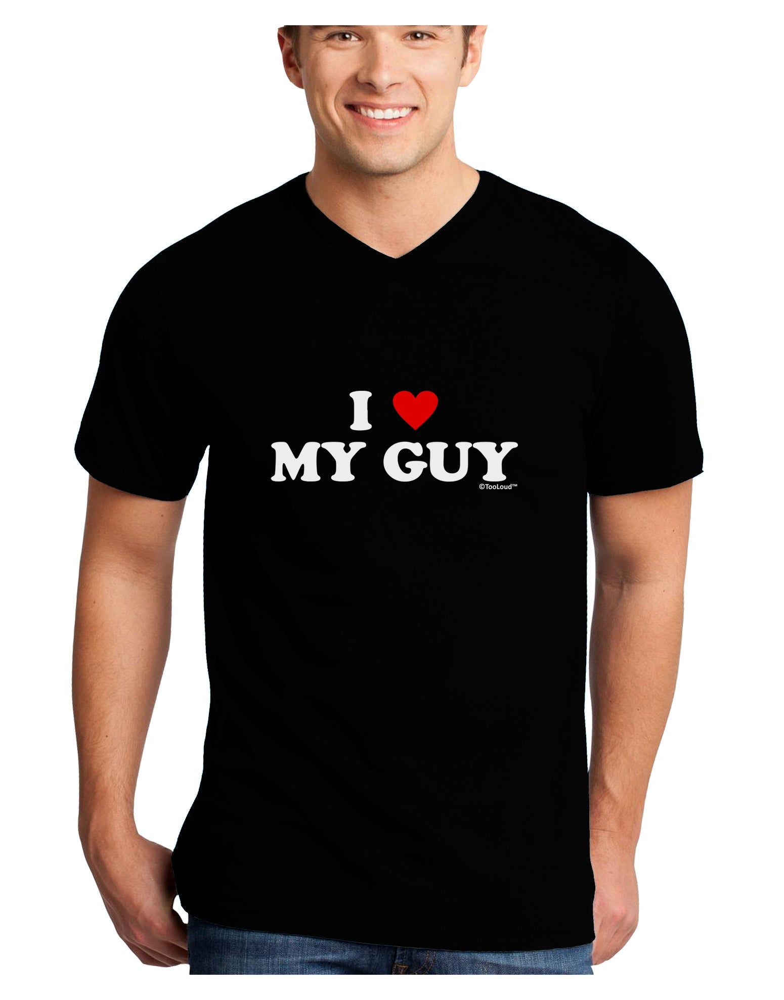 I Heart My Guy Adult Dark V-Neck T-Shirt by TooLoud-Mens V-Neck T-Shirt-TooLoud-Black-Small-Davson Sales