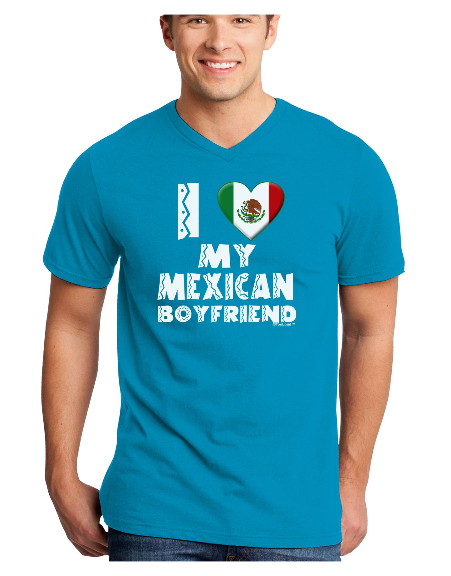 I Heart My Mexican Boyfriend Adult Dark V-Neck T-Shirt by TooLoud-Mens V-Neck T-Shirt-TooLoud-Turquoise-Small-Davson Sales