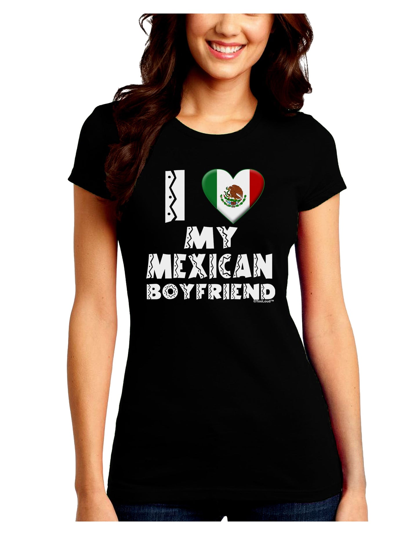 I Heart My Mexican Boyfriend Juniors Crew Dark T-Shirt by TooLoud-T-Shirts Juniors Tops-TooLoud-Black-Juniors Fitted Small-Davson Sales
