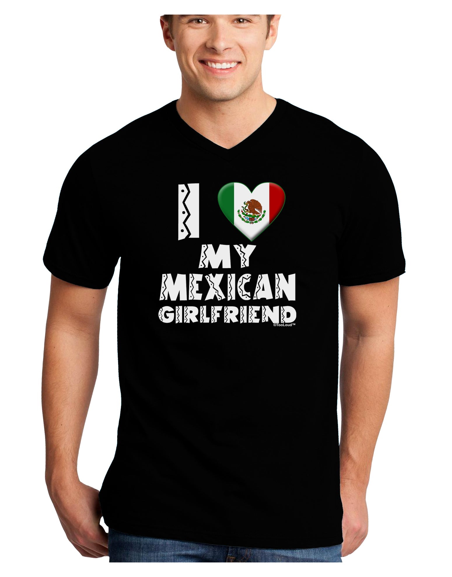 I Heart My Mexican Girlfriend Adult Dark V-Neck T-Shirt by TooLoud-Mens V-Neck T-Shirt-TooLoud-Black-Small-Davson Sales