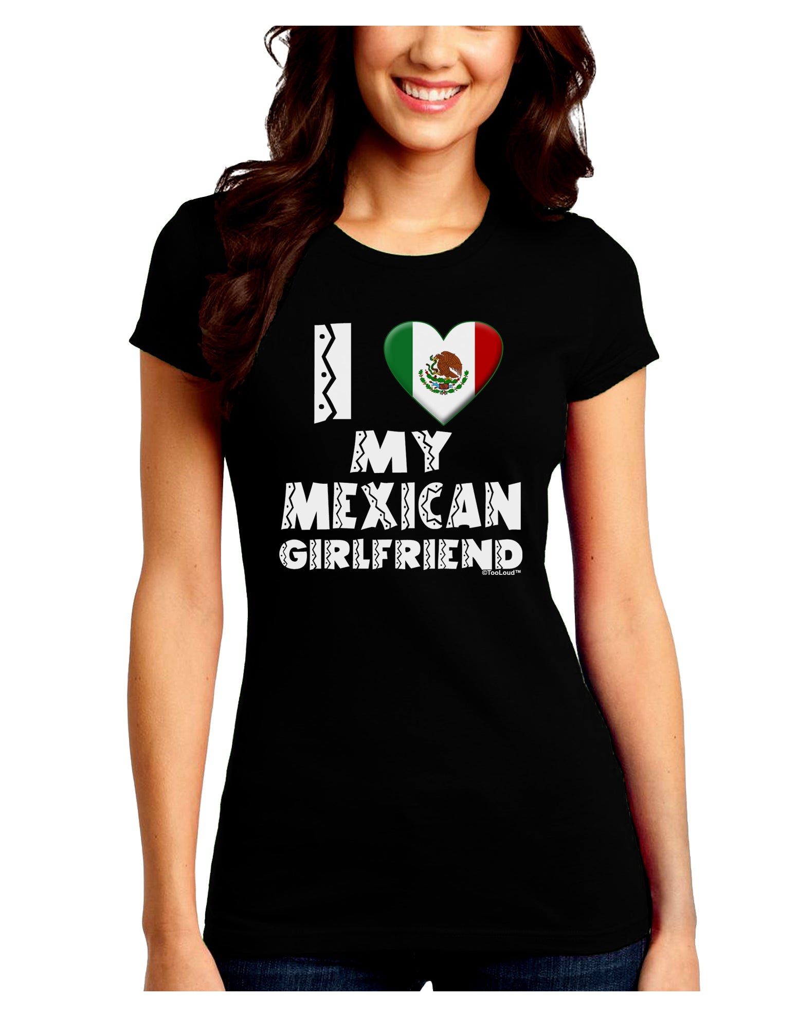 I Heart My Mexican Girlfriend Juniors Crew Dark T-Shirt by TooLoud-T-Shirts Juniors Tops-TooLoud-Black-Juniors Fitted Small-Davson Sales