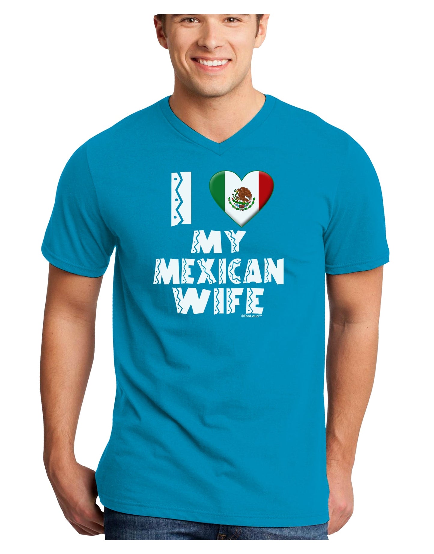 I Heart My Mexican Wife Adult Dark V-Neck T-Shirt by TooLoud-Mens V-Neck T-Shirt-TooLoud-Turquoise-Small-Davson Sales