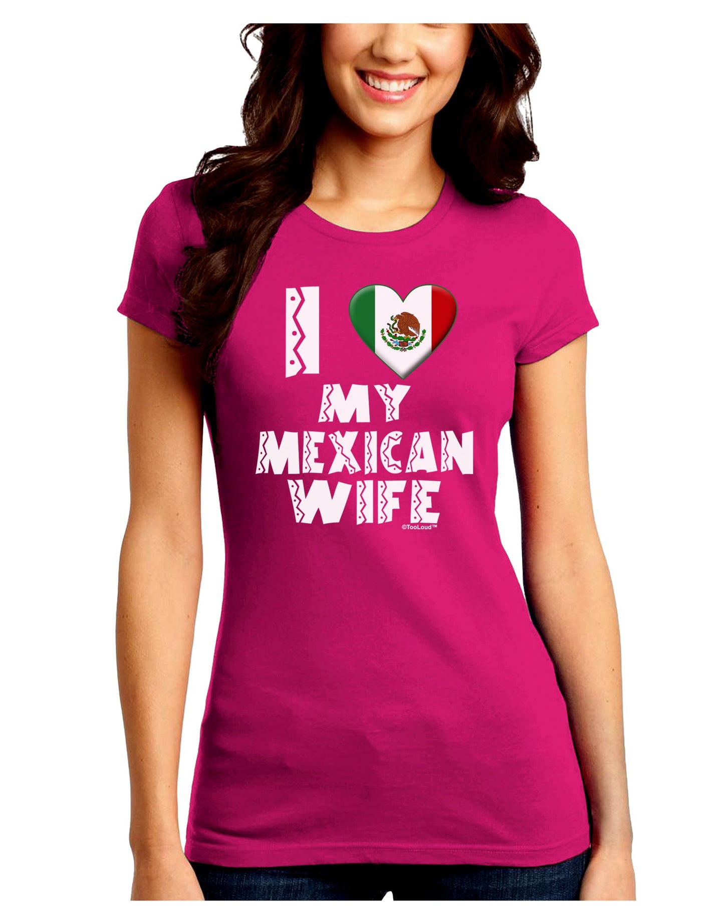 I Heart My Mexican Wife Juniors Crew Dark T-Shirt by TooLoud-T-Shirts Juniors Tops-TooLoud-Hot-Pink-Juniors Fitted Small-Davson Sales