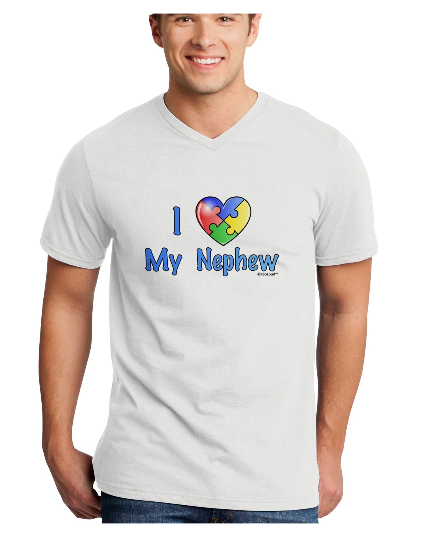 I Heart My Nephew - Autism Awareness Adult V-Neck T-shirt by TooLoud-Mens V-Neck T-Shirt-TooLoud-White-Small-Davson Sales