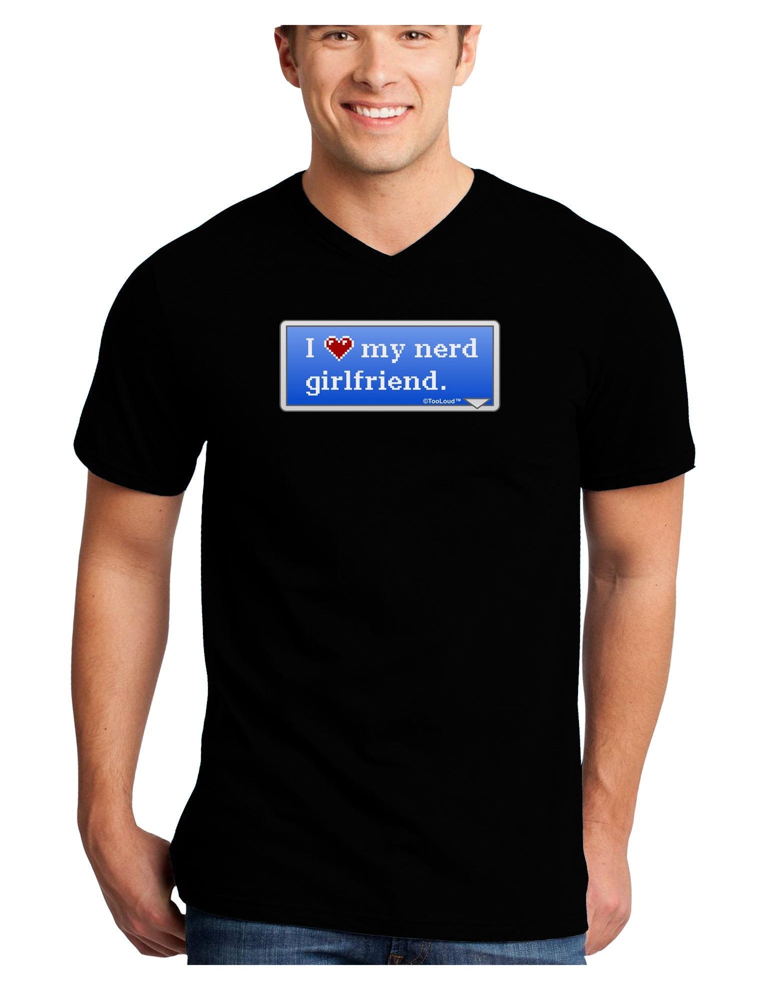 I Heart My Nerd Girlfriend - Retro Adult Dark V-Neck T-Shirt by TooLoud-Mens V-Neck T-Shirt-TooLoud-Black-Small-Davson Sales