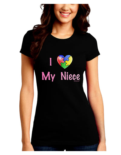 I Heart My Niece - Autism Awareness Juniors Crew Dark T-Shirt by TooLoud-T-Shirts Juniors Tops-TooLoud-Black-Juniors Fitted Small-Davson Sales