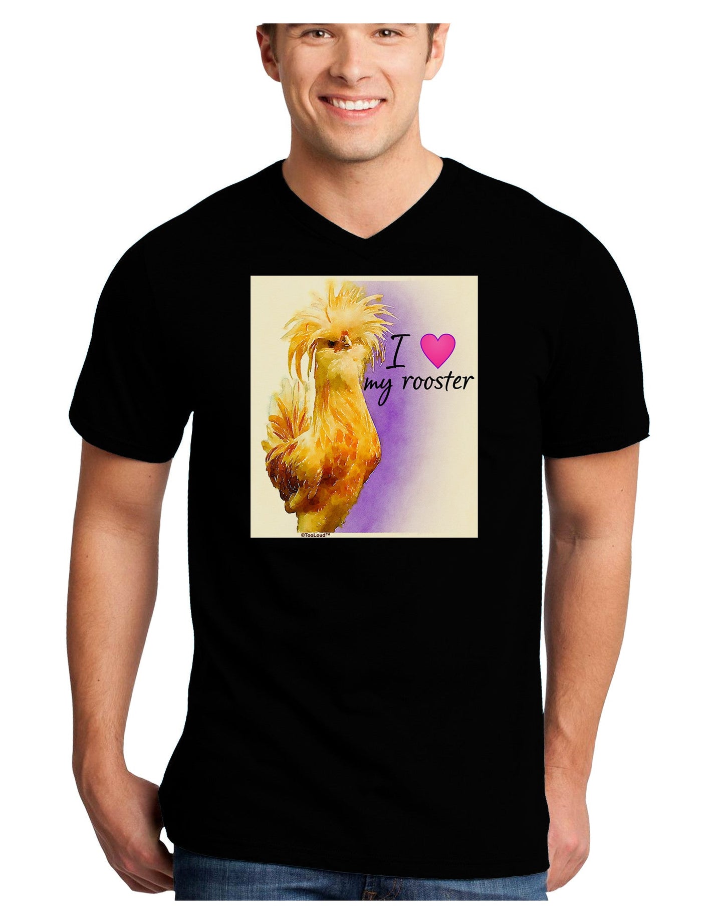 I Heart My Rooster Adult Dark V-Neck T-Shirt-Mens V-Neck T-Shirt-TooLoud-Black-Small-Davson Sales