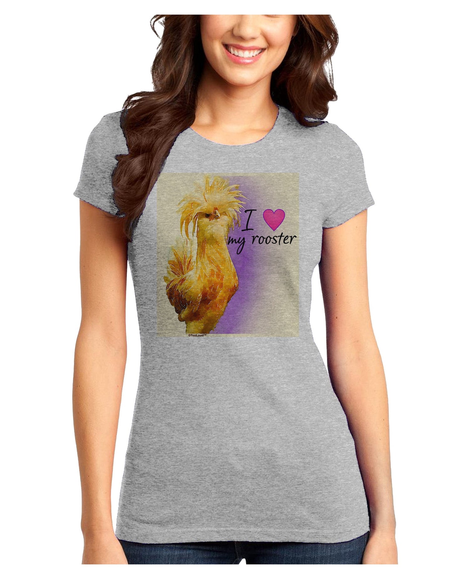I Heart My Rooster Juniors Petite T-Shirt-Womens T-Shirt-TooLoud-Ash-Gray-Juniors Fitted X-Small-Davson Sales
