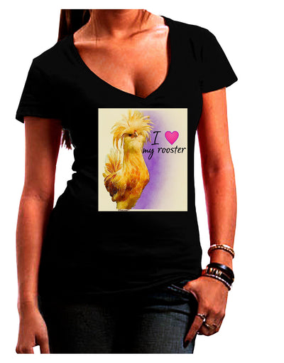 I Heart My Rooster Juniors Petite V-Neck Dark T-Shirt-Wall Clock-TooLoud-Black-Juniors Fitted Small-Davson Sales