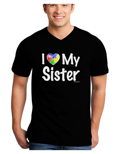 I Heart My Sister - Autism Awareness Adult Dark V-Neck T-Shirt by TooLoud-Mens V-Neck T-Shirt-TooLoud-Black-Small-Davson Sales