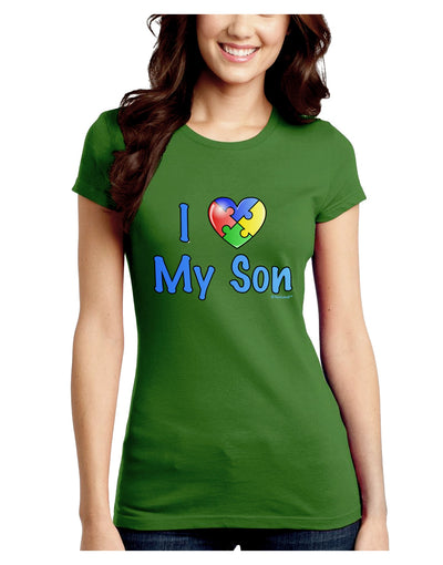 I Heart My Son - Autism Awareness Juniors Crew Dark T-Shirt by TooLoud-T-Shirts Juniors Tops-TooLoud-Kiwi-Green-Juniors Fitted X-Small-Davson Sales