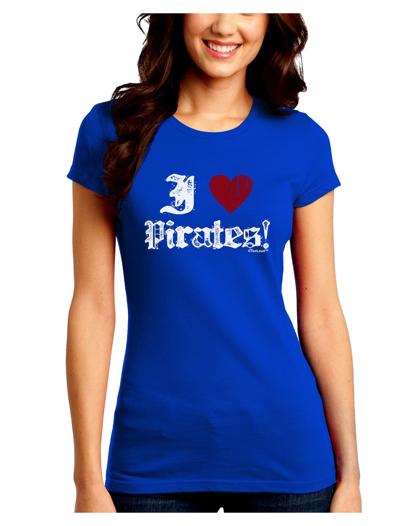 I Heart Pirates Juniors Petite Crew Dark T-Shirt-T-Shirts Juniors Tops-TooLoud-Royal-Blue-Juniors Fitted Small-Davson Sales