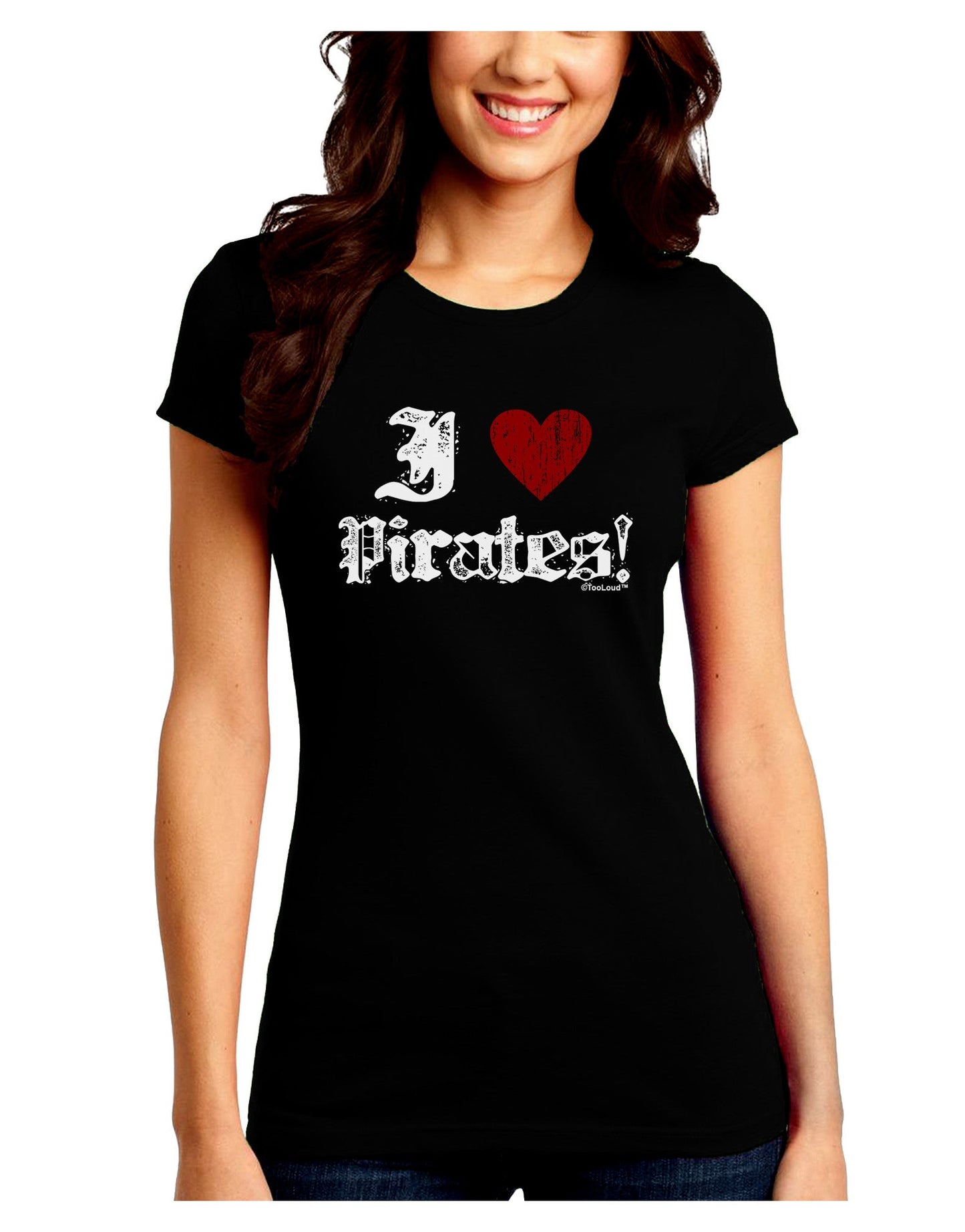 I Heart Pirates Juniors Petite Crew Dark T-Shirt-T-Shirts Juniors Tops-TooLoud-Black-Juniors Fitted Small-Davson Sales