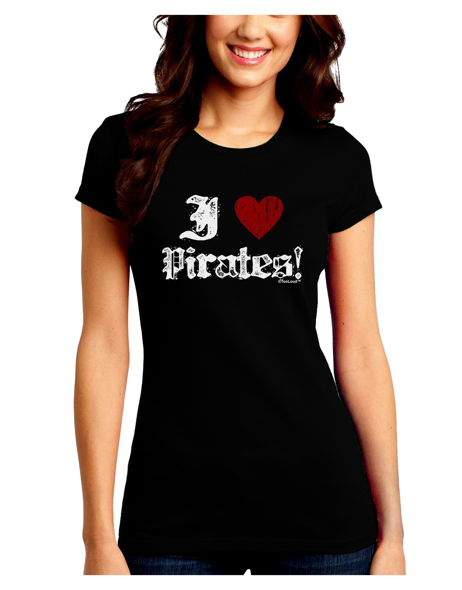 I Heart Pirates Juniors Petite Crew Dark T-Shirt-T-Shirts Juniors Tops-TooLoud-Black-Juniors Fitted Small-Davson Sales