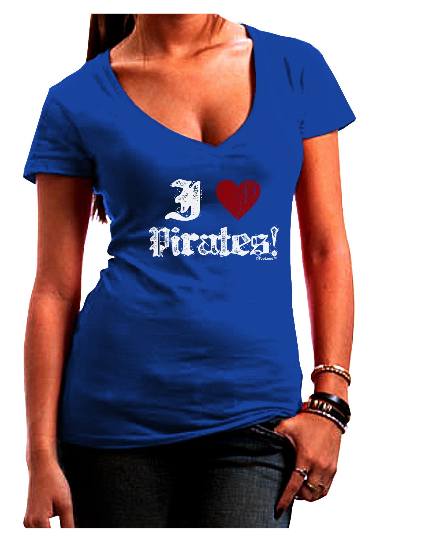 I Heart Pirates Womens V-Neck Dark T-Shirt-Womens V-Neck T-Shirts-TooLoud-Royal-Blue-Juniors Fitted Small-Davson Sales