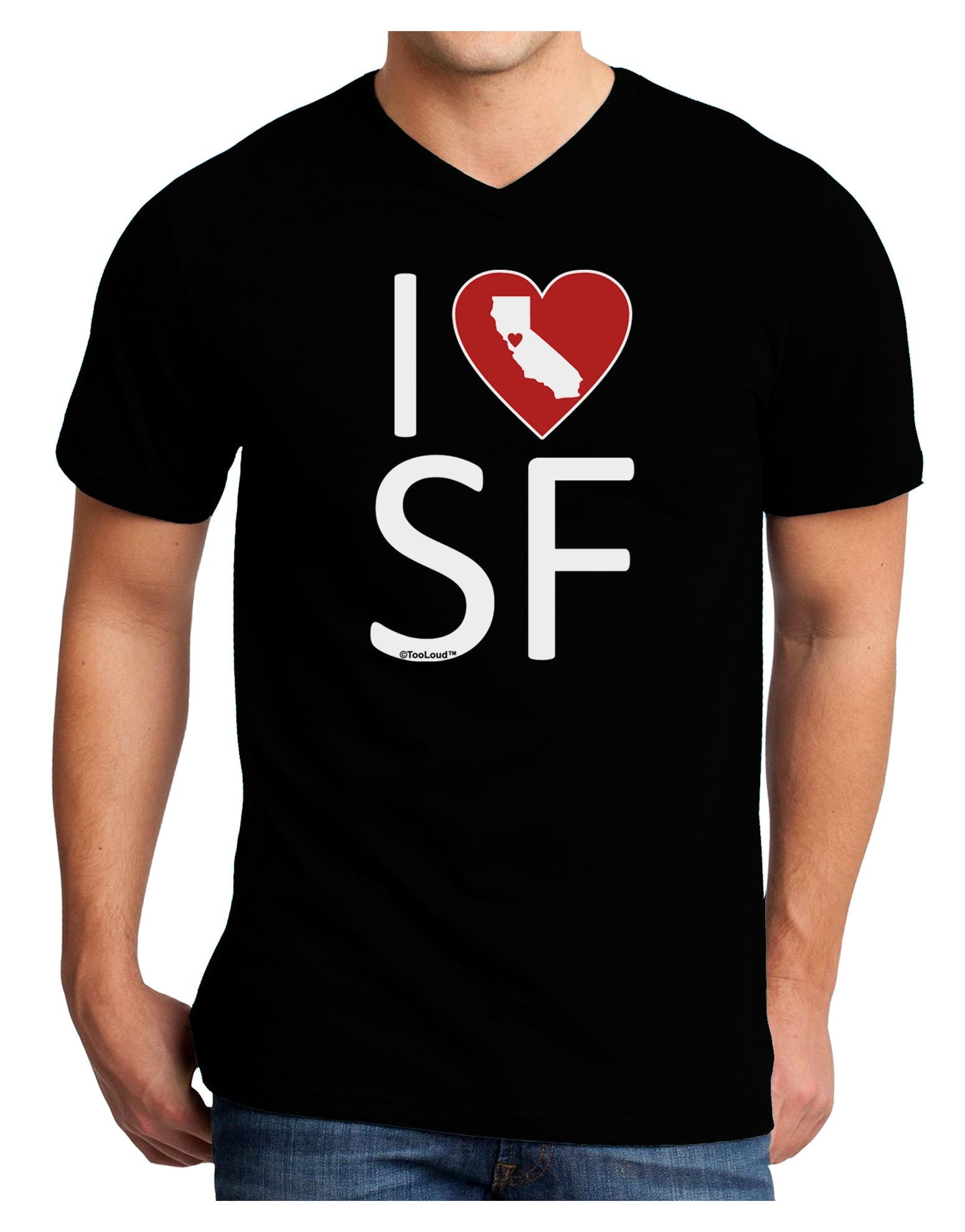 I Heart San Francisco Adult Dark V-Neck T-Shirt-Mens V-Neck T-Shirt-TooLoud-Black-Small-Davson Sales