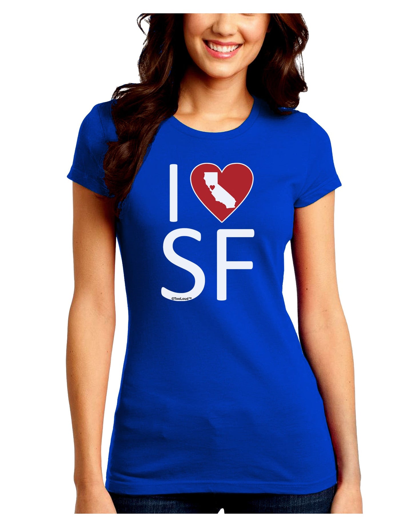 I Heart San Francisco Juniors Petite Crew Dark T-Shirt-T-Shirts Juniors Tops-TooLoud-Royal-Blue-Juniors Fitted Small-Davson Sales