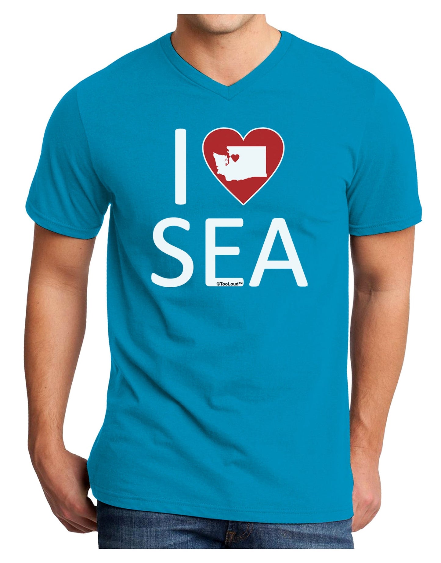 I Heart Seattle Adult Dark V-Neck T-Shirt-Mens V-Neck T-Shirt-TooLoud-Turquoise-Small-Davson Sales