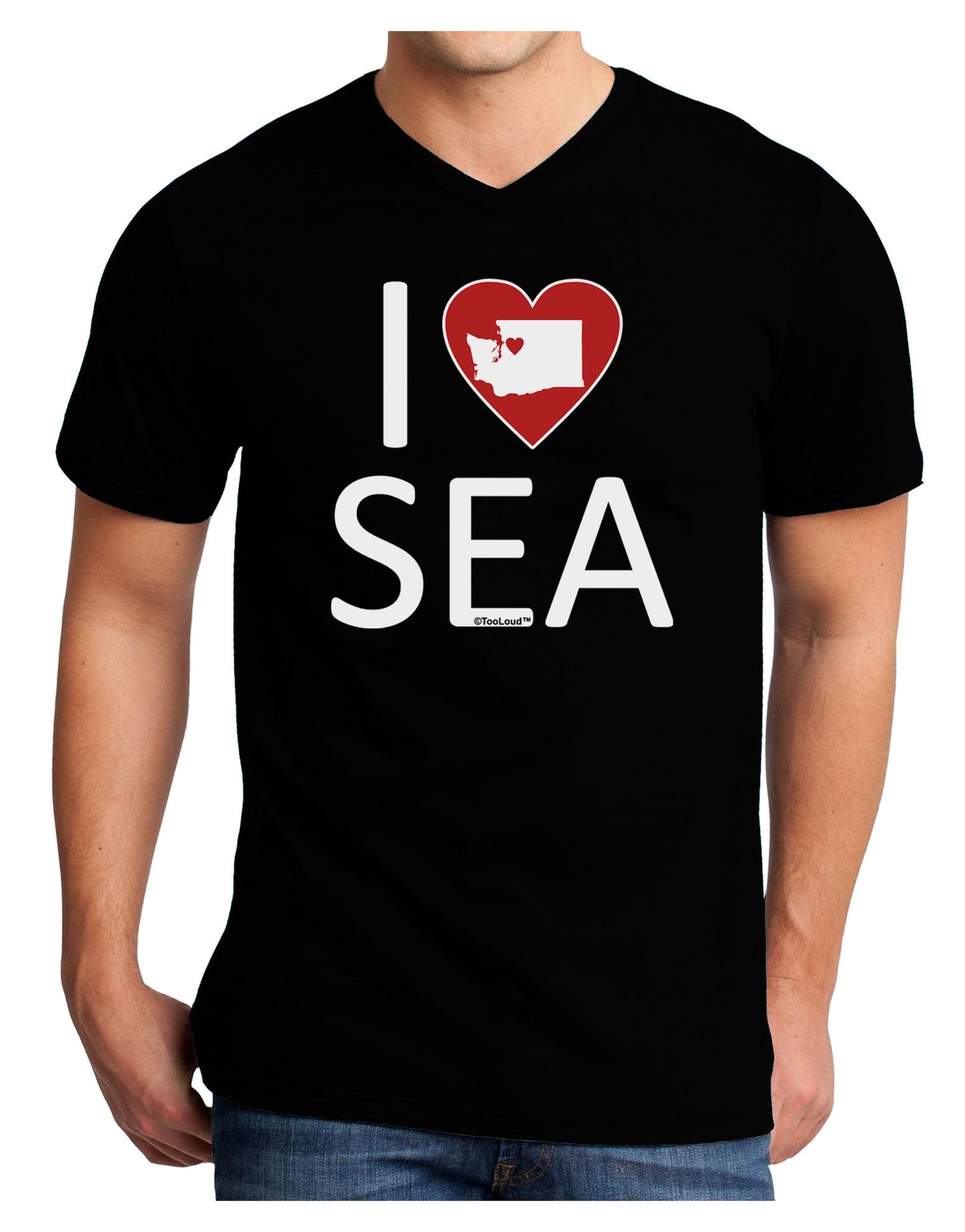 I Heart Seattle Adult Dark V-Neck T-Shirt-Mens V-Neck T-Shirt-TooLoud-Black-Small-Davson Sales