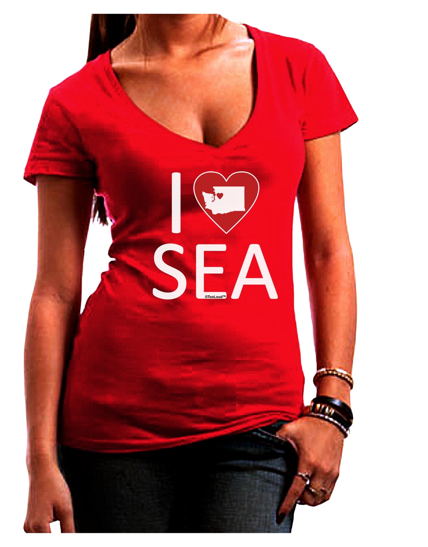 I Heart Seattle Womens V-Neck Dark T-Shirt-Womens V-Neck T-Shirts-TooLoud-Red-Juniors Fitted Small-Davson Sales