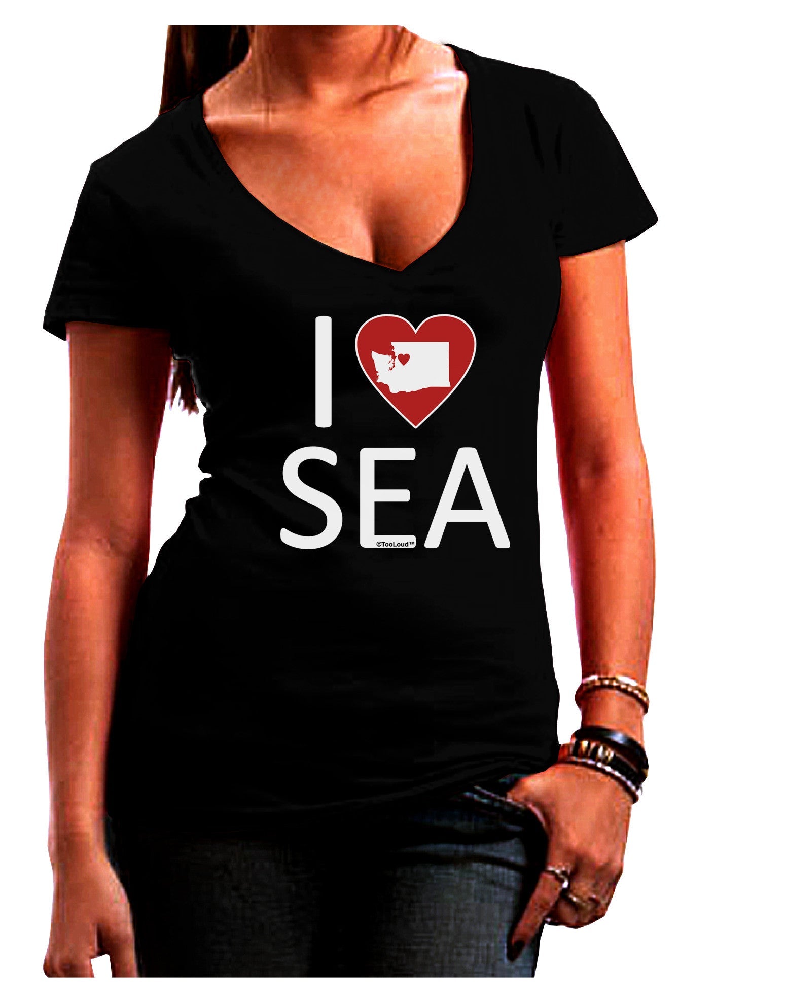 I Heart Seattle Womens V-Neck Dark T-Shirt-Womens V-Neck T-Shirts-TooLoud-Black-Juniors Fitted Small-Davson Sales