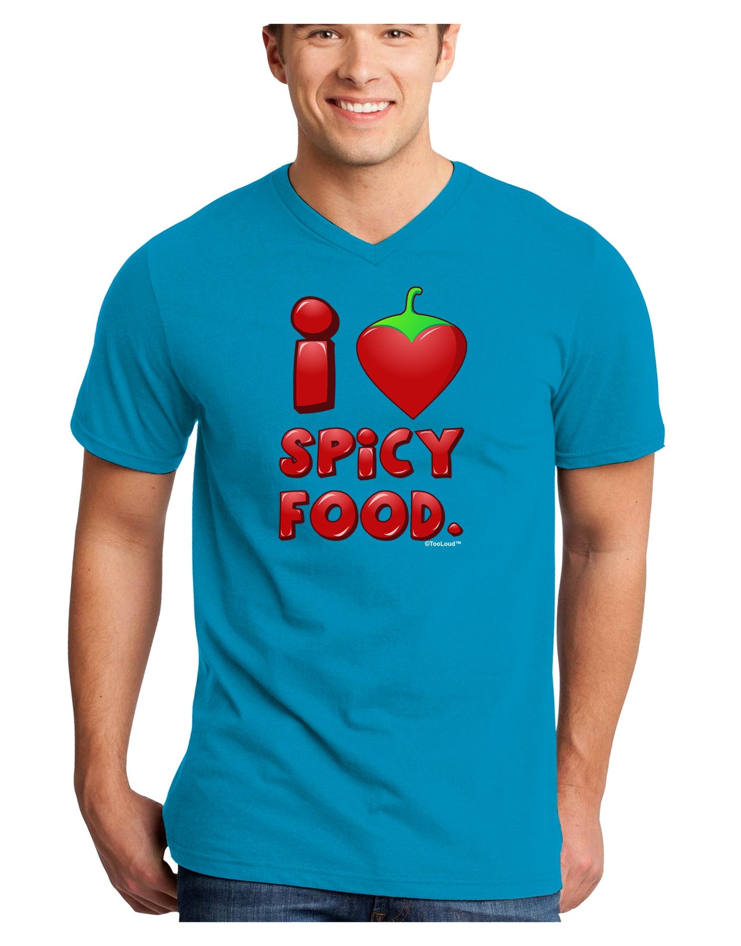 I Heart Spicy Food Adult Dark V-Neck T-Shirt-TooLoud-Turquoise-Small-Davson Sales