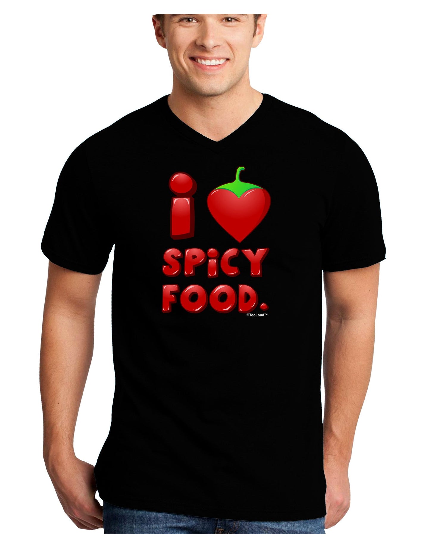 I Heart Spicy Food Adult Dark V-Neck T-Shirt-TooLoud-Black-Small-Davson Sales