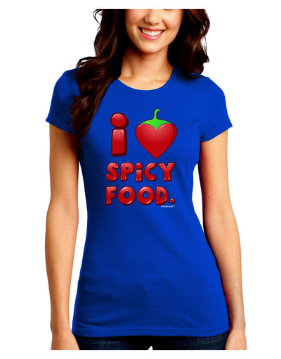 I Heart Spicy Food Juniors Petite Crew Dark T-Shirt-T-Shirts Juniors Tops-TooLoud-Royal-Blue-Juniors Fitted Small-Davson Sales