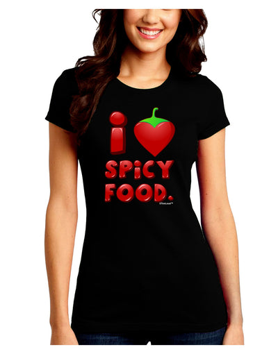 I Heart Spicy Food Juniors Petite Crew Dark T-Shirt-T-Shirts Juniors Tops-TooLoud-Black-Juniors Fitted Small-Davson Sales