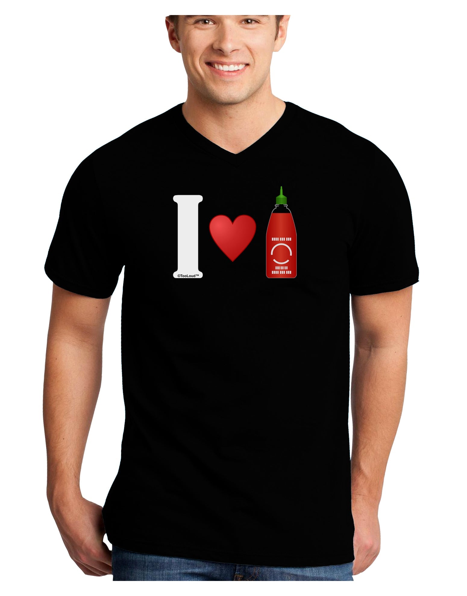 I Heart Sriracha Design Adult Dark V-Neck T-Shirt by TooLoud-Mens V-Neck T-Shirt-TooLoud-Black-Small-Davson Sales