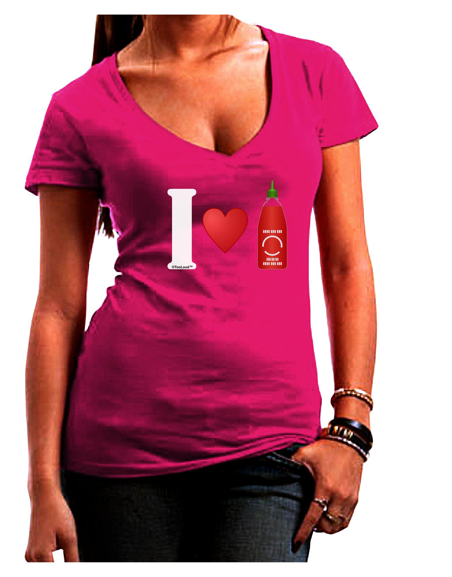 I Heart Sriracha Design Juniors V-Neck Dark T-Shirt by TooLoud-Womens V-Neck T-Shirts-TooLoud-Black-Juniors Fitted Small-Davson Sales