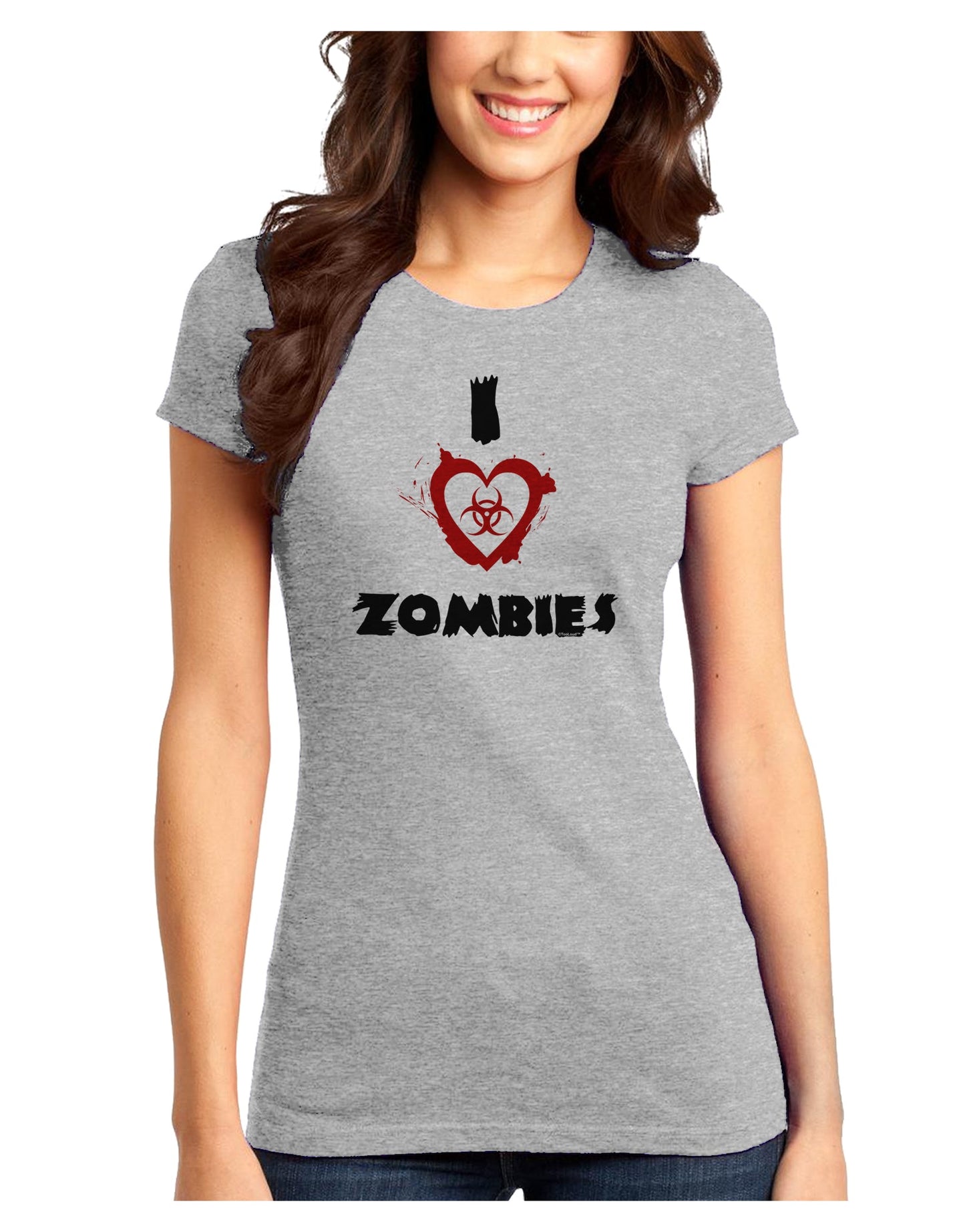I Heart Zombies - Bio Hazard Heart Juniors T-Shirt-Womens Juniors T-Shirt-TooLoud-Ash-Gray-Juniors Fitted XS-Davson Sales