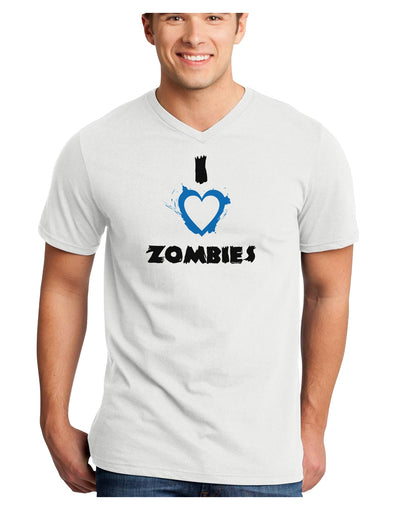 I Heart Zombies - Bloody Heart Blue Adult V-Neck T-shirt-Mens V-Neck T-Shirt-TooLoud-White-Small-Davson Sales