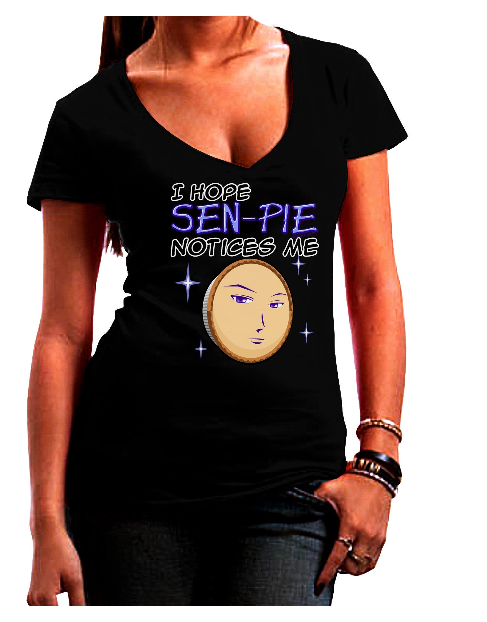 I Hope Sen-Pie Notices Me Juniors V-Neck Dark T-Shirt-Womens V-Neck T-Shirts-TooLoud-Black-Juniors Fitted Small-Davson Sales